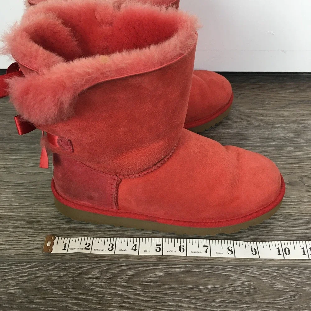 Ugg Australia Bailey Bow Sheepskin Leather Winter Snow Boots Redwood Size 5